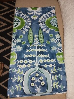 Blue & Green DESIGNER FABRIC remnant- Floral Ikat KISMET